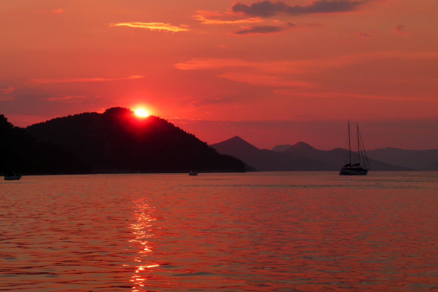 Sunsets at Šipan Island, view of the sun is setting behind Mljet and korcula islands